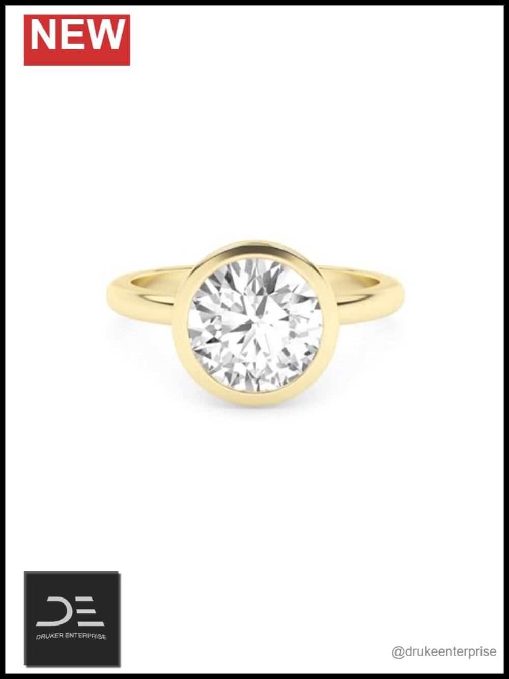 Bezel Set Solitaire Engagement Ring Lab Created Moissanite 2 CT 14k Yellow Gold